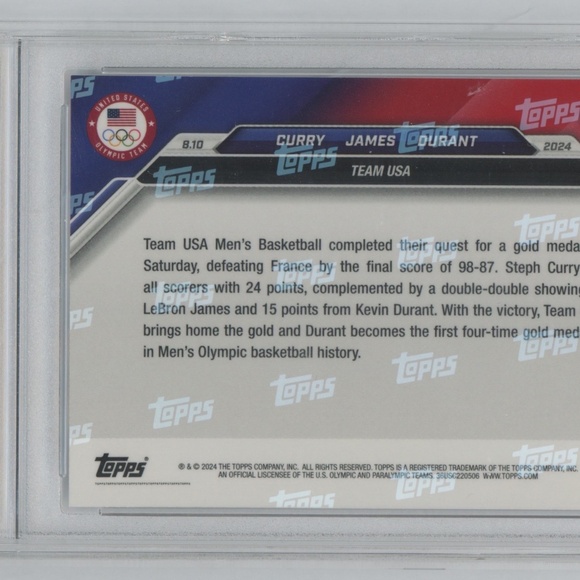 2024 Topps Now Olympic #26 Curry /James/ Durant GOLD Medal GEM MINT 10 - Picture 3 of 4